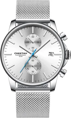 Produktbild von Herren-Quarzuhr mit analogem Gehäuse, Edelstahl, Chronograph, schwarzem Milanaise-Armband, wasserdicht, automatische Datumsanzeige