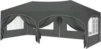Image de Tente de réception XL 3×6 m – Pavillon pop-up / tente de jardin – Noir – 6 parois latérales amovibles – Réglable en hauteur, imperméable, résistante aux intempéries, structure en acier thermolaqué, tissu Oxford 210D