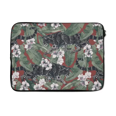 Produktbild von MuchoWow® Laptop Hülle 13 Zoll Dschungel - Blume - Panther - Muster Laptoptasche - Laptophülle - Sleeve - Rundumschutz