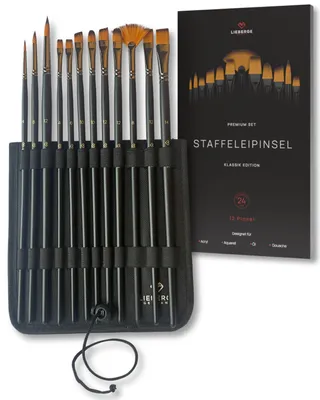 Produktbild von LIEBERGE Premium Langstiel Pinselset Acrylfarben - 12 Pinsel ohne Haarverlust beim Malen - ideal als Acryl Pinsel, Aquarellpinsel, Ölpinsel, Gouache