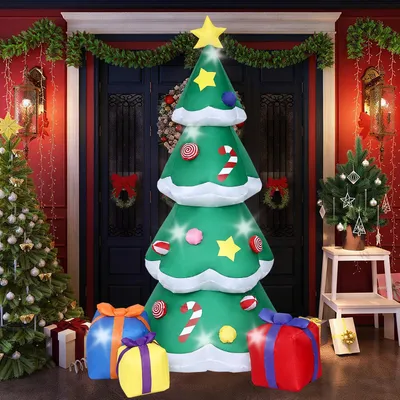 Produktbild von 210cm/6,9FT Aufblasbarer Weihnachtsbaum mit LED Licht,Selbstaufblasbare Weihnachtsdekoration den Außenbereich für Hof, Garten, Rasen und Quadratisch