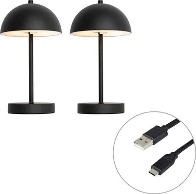 Produktbild von Set mit 2 Outdoor Tischleuchten Pilz Schwarz wiederaufladbar Keira