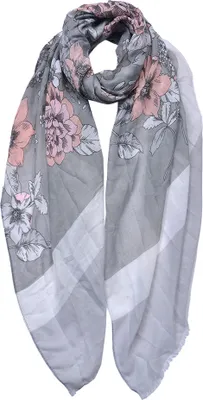 Produktbild von Clayre & Eef Gemusterter Damenschal 85x180 cm Grau Synthetisch Blumen
