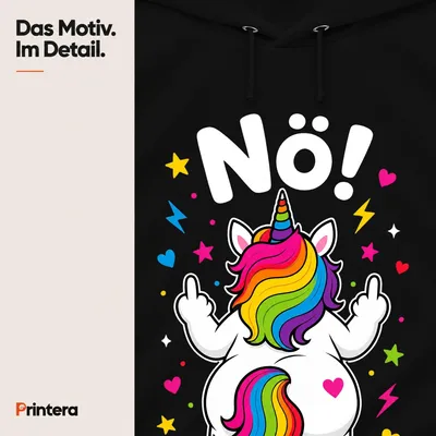 Obrázek produktu pro Jednoduchá mikina s kapucí, motiv: jednorožec, duha, vtipný design, uni, černá barva, velikost 3XL