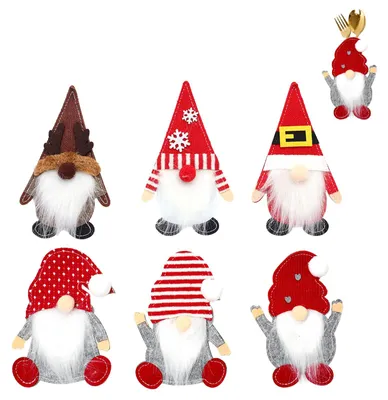 6 Filz-Besteckhalter Weihnachtswichtel, Tischdeko 15 cm