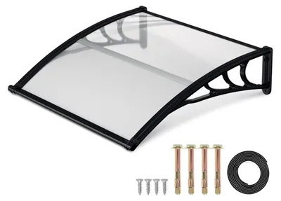 Obrázok produktu pre Ikodm, krytá veranda pre vchodové dvere s odkvapom, 120 x 100 cm, vyrobená z polykarbonátu, čierna/priehľadná, ochrana proti dažďu pre vchod