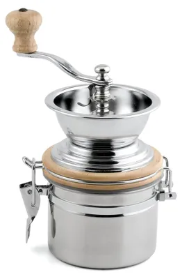 Produktbild von Kaffeemühle aus Edelstahl und Holz mit Keramikmahlwerk