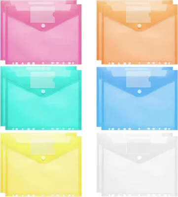 Image de Classeur de documents A4 transparent, lot de 12, 6 couleurs, avec 11 fentes perforées, idéal pour l'organisation
