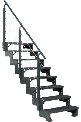 Produktbild von Pertura Aussentreppe Tallis 100 cm 8 Steigungen anthrazitgrau/Trimax anthrazit mit Geländer