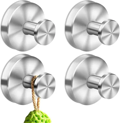Produktbild von 4 Stück Haken mit Saugnapf - Handtuchhaken - Selbstklebend - Ohne Bohren - Für Zuhause, Küche, Bad, Büro, Fensterglas – Silber