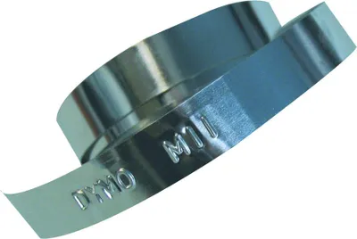 Produktbild von DYMO Rhino Prägeetikettenband | 12 mm x 6,4 m | Edelstahl | nicht klebendes, Edelstahl, Edelstahl, China, 6,4 m, 10 Stück(e), 55 mm