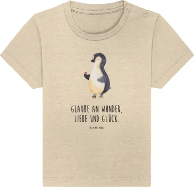 Produktbild von Mr. & Mrs. Panda Babyshirt Pinguin Marienkäfer 12. - 18. Monat - Natural Raw - Geschenk, , Organic Baby T-Shirt, Kurzarmshirt, Glück, Kleine Wunder, Aufmerksam, Freude