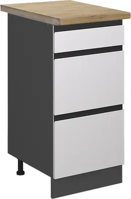 Produktbild von Küchenunterschrank Vicco R-Line Weiß 40 cm J-Shape mit Schubladen, AP Eiche, Model 46447
