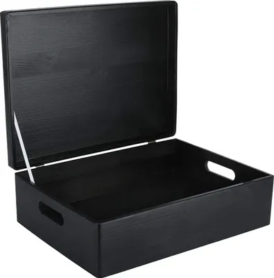 Produktbild von Creative Deco XL Schwarz Große Holzkiste Aufbewahrungsbox Spielzeug | 40 x 30 x 14 cm (+/- 1 cm) | Mit Deckel zum Dekorieren Aufbewahren | Mit Griff | Perfekt für Dokumente, Wertsachen und Werkzeuge