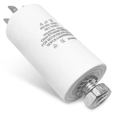 Produktbild von Kondensator CBB60 4,00µF 450V Universal mit Steckfahnen und Befestigungsschraube, KI-generiertes Bild