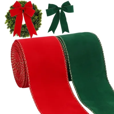 Obrázok produktu pre 2 rolky vianočnej ozdobnej stuhy so zlatým lemom (6,3 cm x 10 m)