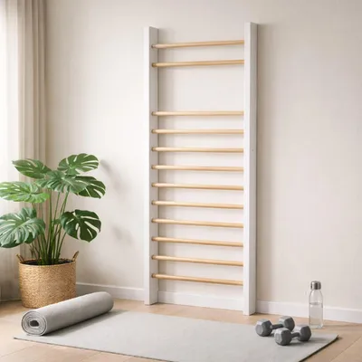 Obrázok produktu pre QLS Drevená gymnastická rebrík Turnleiter 195x80 cm Biely rám Bukové drevo Priečky 11440