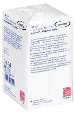 Productafbeelding van Wondkompressen, 7,5x7,5 cm, 8 stuks per verpakking, niet steriel, 100 stuks