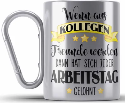 Produktbild von Trendation - Jobwechsel Edelstahl Tasse Karabiner Geschenk Kollege Kollegin Geschenkidee Karabiner Edelstahl Tasse Karabiner Edelstahl Abschiedsgeschenk Neuer Job Abschied Lieblingskollege Lieblingskollegin (Silber)