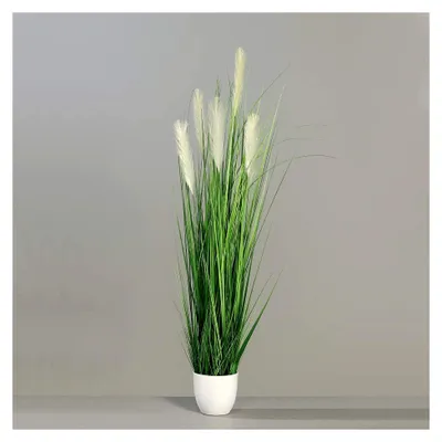 Produktbild von Pampasgras im weißen Dekotopf, künstliches Gras, Kunstpflanzen (150cm)