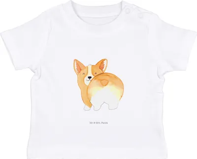 Produktbild von Mr. & Mrs. Panda Organic Baby Shirt Corgi Po 6. - 12. Monat - Weiß - Geschenk,  T-Shirt, Babyshirt, Hund, Spruch, Öko, Sprüche, Corgie