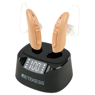 Produktbild von Retekess TE201 Hörhilfen, Noise Cancelling, OTC wiederaufladbares RIC-Hörgerät, Muttertagsgeschenk für leichten bis mittelschweren Hörverlust