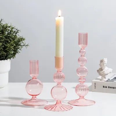 Produktbild von Set aus 3 Glas Kerzenhaltern für Stumpenkerzen