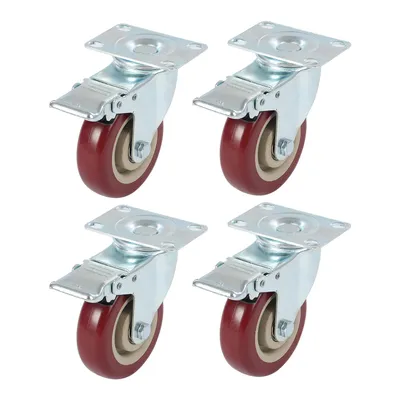 Produktbild von 4 Stück Schwerlastrollen 100mm mit Bremse Transportrollen Lenkrollen Gummirollen Laufrollen 360° Rollen