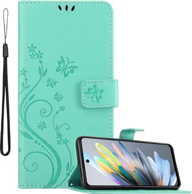 Immagine prodotto di Cadorabo cover per ZTE Blade A75 4G cover in FLORAL TURQUOISE cover protettiva in design floreale con chiusura magnetica, funzione stand e slot per carte Book Case Cover