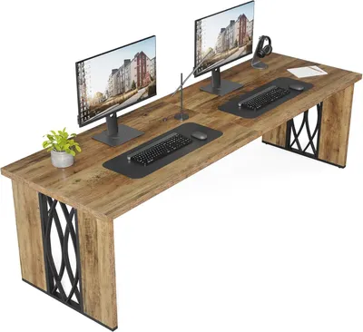 Produktbild von Tribesigns Schreibtisch Computertisch, 200 x 70 x 76 cm Doppelter Langer Schreibtisch, PC Tisch ndustrie-Design Konferenztisch für Home Office, Braun