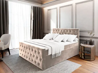 Produktbild von Masseno Boxspringbett FONDI 180x200 cm Komplett-Set mit Bonell Matratze und Topper, Polsterbett mit Bettkästen -Beige, CASABLANCA 04