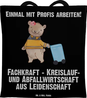 Produktbild von Mr. & Mrs. Panda Jutebeutel Fachkraft - Kreislauf- und Abfallwirtschaft Leidenschaft - Schwarz - Geschenk, Beutel, Müllmann, Müllentsorger, Lustig, Shopping Tasche