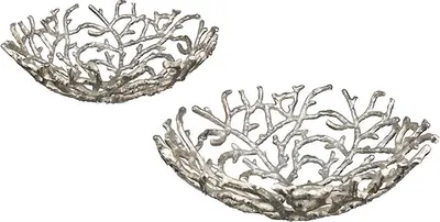 Produktbild von Gilde Schale "Twigs" antik silberfarben, rund H: 13 cm Ø 36 cm 43470
