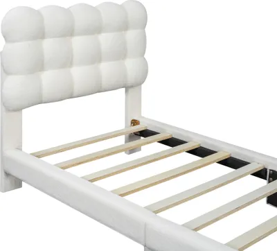 Produktbild von okwish Polsterbett 90x200cm mit Lattenrost, Einzelbett Jugendbett mit dreifach verstellbares Kopfteil, Klassische Bett Ehebett, Anti-Wolle(Ohne Matratze), Weiß