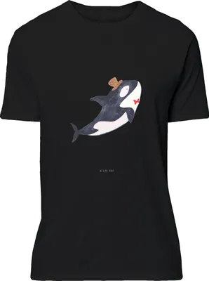 Produktbild von Mr. & Mrs. Panda T-Shirt Orca Zylinder - Schwarz - Geschenk, Konfetti, Jersey-Shirt, S, Meer, Baumwoll, oberteil, Fest, Tshirt, Glückwunsch, Glitzer, Geburtstag