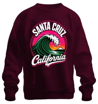 Produktbild von Santa Cruz California Surf Welle Retro Sunset Vintage Surfen Sweatshirt Pullover, Burgundy, M