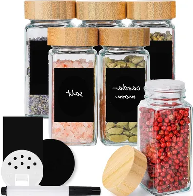 Produktbild von Kräuterdosen, eckig – Gewürzgläser – Küchenorganisation – Luftdichte Bambusdeckel – 6 Stück à 120 ml – Natürlich