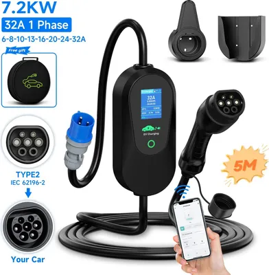 Immagine prodotto di Caricabatterie portatile per veicoli elettrici, controllo intelligente, opzioni di ricarica flessibili, 7,2KW Tipo2