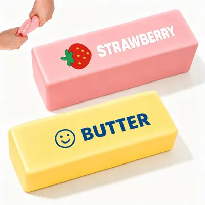 Produktbild von 2 Stück Butter Erdbeere Spielzeug, Butterstick Langsam Aufsteigendes | PolyurethanMaterial Butter Squishy, für Kinder und Erwachsene, Ideal für Büro & Schule
