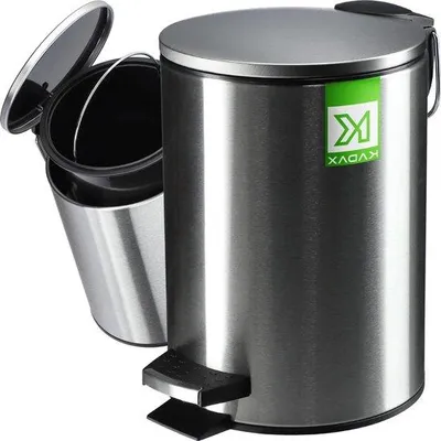 Produktbild von Famanu Abfalleimer 3 Liter - Mit Bamboedeckel - 5 Farben - Kleine Pedaleimer für Bad und WC - Silber