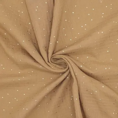Produktbild von Coupon Double-Gaze Baumwolle gold-glitte - 0,5 m - Kamel mit Punkten oder | by Craft Loom