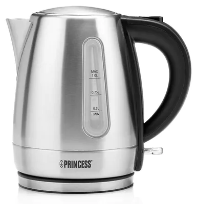 Produktbild von Princess 236023 Wasserkocher, 1 l, 2200 W, Schwarz, Edelstahl, Edelstahl, Wasserstandsanzeige, Filterung