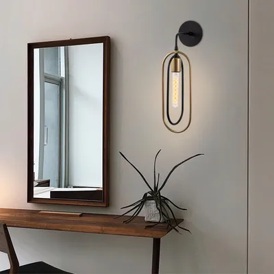 Image de Opviq, applique murale industrielle, noire et dorée, culot E27, 45 cm, indice de protection IP20, 100% métal