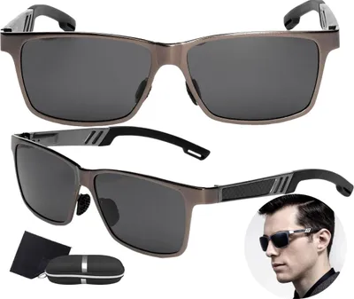 Produktbild von Graue polarisierte Sport-Sonnenbrille für Herren mit Aluminiumrahmen und UV-400-Filter