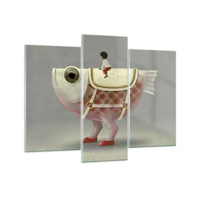 Produktbild von Bilder auf glas - 3 Teile - Surreal Fisch Kind - 130x100cm - Glasbilder - Wandbilder - Bilder - zum Aufhängen bereit - Wanddekoration aus Glas - Glas Bilder - Wandbild auf Glas - GCB130x100-4897
