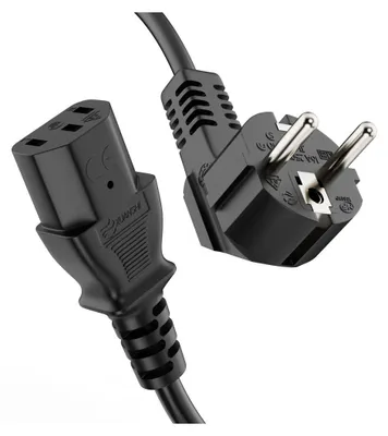 Produktbild von ETEC Euro-Stromkabel 90° Schutzkontakt-Stecker auf gerade C13 IEC-Buchse 3m schwarz