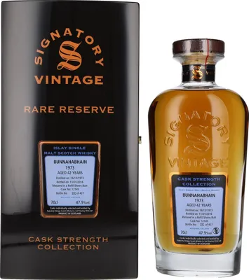 Produktbild von Signatory Vintage BUNNAHABHAIN 42 Years Old RARE RESERVE Cask Strength 1973 47,9% Vol. 0,7l in Holzkiste