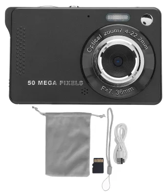 Image de Appareil photo numérique, écran couleur IPS de 2,8 pouces, 1080p, 50 MP, zoom 16x, éclairage d'appoint, microphone intégré, batterie rechargeable de 800 mAh, portable, idéal pour les voyages