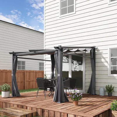 Produktbild von SUGIFT Pergola 3x3 m ausziehbares Dach, Terrassenüberdachung Aluminium, Pavillon Dunkelgrau | 297x295x230 cm | Polyester-Dach | 36,5 kg