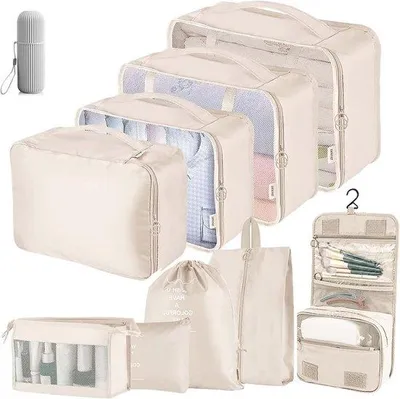 Produktbild von Famanu Koffer Organizer Set - 10 Teile - Wasserdichte Reisetaschen und Aufbewahrungsbeutel